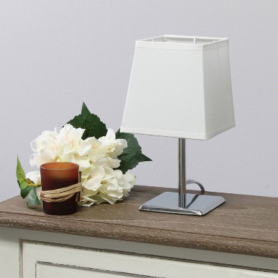 Mini Chrome Table Lamp with White Squared Fabric Shade