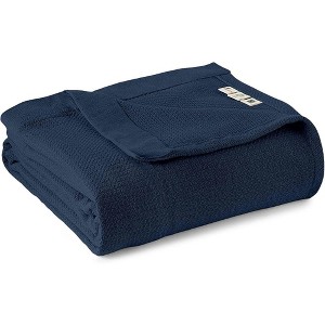 Whisper Organics, 100% Organic Woven Cotton Blanket, Breathable GOTS & Fairtrade Certified, Navy Blue - Queen/Full - 1 of 4