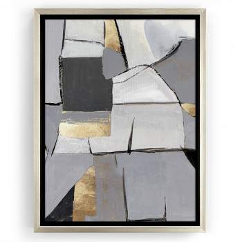 Americanflat - 16x24 Floating Canvas Champagne Gold - Black and White Palms 2 by Gal Design