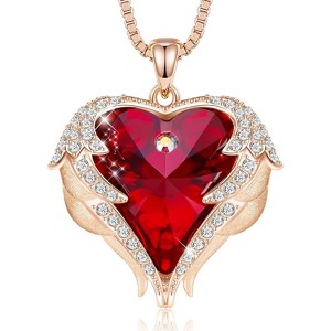 Angel Wings & Heart Necklace with Birthstone, Silver/Gold Tone Jewelry Gift for Women Rose Gold-01&07-Jan.&July Ruby Red Birthstone - 1 of 4