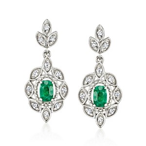 Ross-Simons 0.70 ct. t.w. Emerald and .30 ct. t.w. White Topaz Drop Earrings in Sterling Silver - 1 of 3