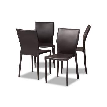 4pc Heidi Faux Leather Upholstered Dining Chairs Dark Brown - Baxton Studio: Set of 4, Metal Frame, Modern Kitchen Seating