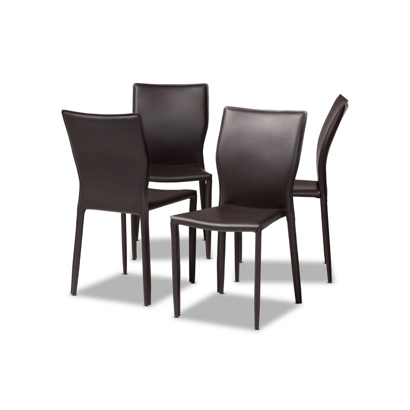 4pc Heidi Faux Leather Upholstered Dining Chairs Dark Brown - Baxton Studio: Set of 4, Metal Frame, Modern Kitchen Seating, 1 of 8
