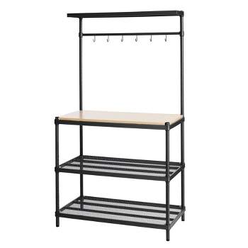 Design Ideas MeshWorks Metal Storage Utility Wood Top Shelving Unit Rack for Garage and Kitchen Storage, 35.4” x 17.7” x 63”, Black