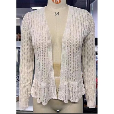 Women Hollow Out Cardigan Sweater Crochet Knit Shrugs Long Sleeves with Ruffled Hem