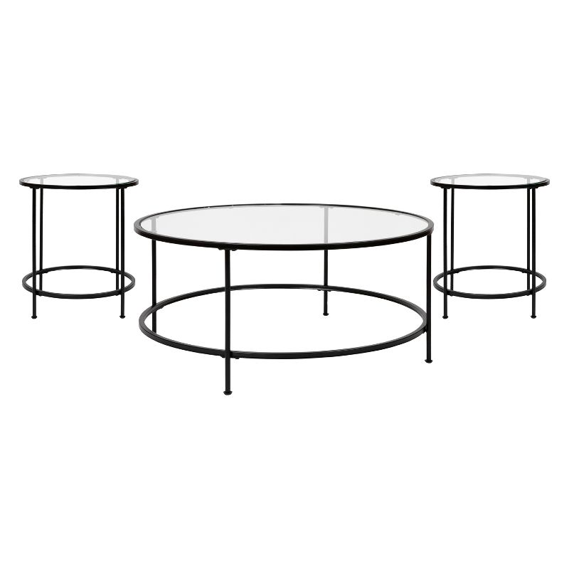 Emma and Oliver Clear Glass Table Set with Matte Black Metal Frame-Coffee Table-2 End Tables, 1 of 12