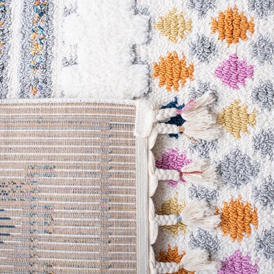 Ivory and Grey Moroccan Fringe Shag Runner Rug