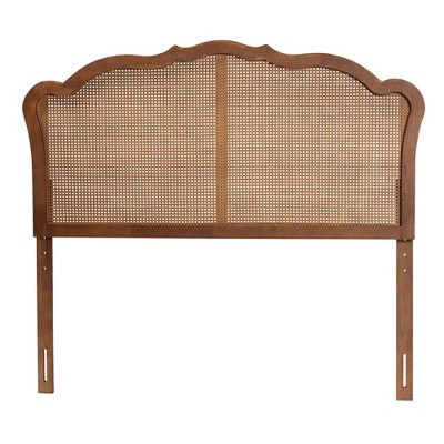 Leandra Ash Walnut Finished Wood King Size Headboard with Rattan