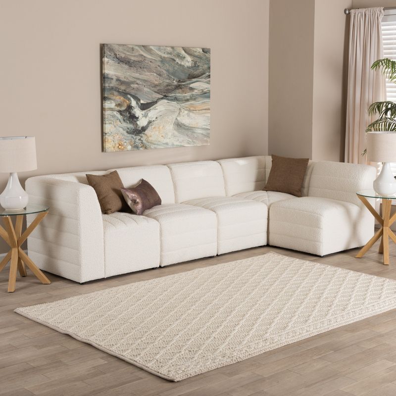 Baxton Studio Maya Modern White Boucle Fabric 5-Piece Modular Sectional Sofa, 1 of 10