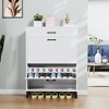 32"Shoe Storage Cabinet for Entryway, Free Standing Shoe Organizer with 2 Flip Drawers,White - image 3 of 4