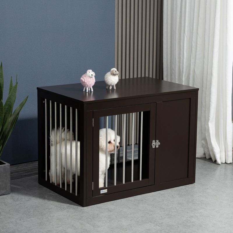 PawHut Wooden Dog Crate Furniture Wire Pet Cage Kennel, End Table with Double Doors, and Locks, for Medium and Large Dog House Indoor Use, 2 of 7