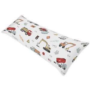 Sweet Jojo Designs Boy Body Pillow Cover (Pillow Not Included) 54in.x20in. Construction Truck Red Blue and Grey - 1 of 4