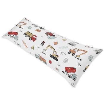 Sweet Jojo Designs Boy Body Pillow Cover (Pillow Not Included) 54in.x20in. Construction Truck Red Blue and Grey