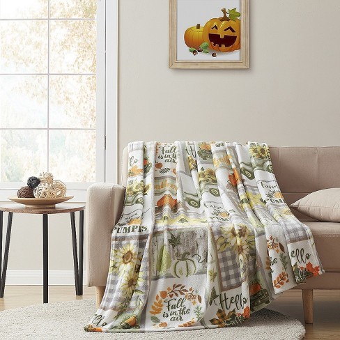 Kate Aurora Autumn Accents Patchwork Trucks Pumpkin Patch Ultra Comfort Accent Plush Throw Blanket 50 In. X 70 In