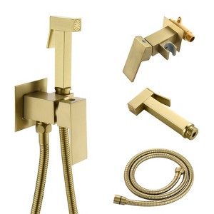 Cobbe Wall Mounted Adjustable Temperature Handheld Bidet Sprayer for Toilet Bathroom Toilet Bidet Attachment Set for Hygienic Cleaning Brushed Gold - 1 of 4