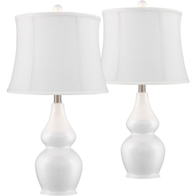 360 Lighting Modern Country Cottage Table Lamps Set of 2 White Ceramic Double Gourd Cream Fabric Drum Shade Living Room Bedroom