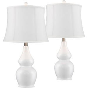 360 Lighting Jane Modern Table Lamps 25" High Set of 2 White Ceramic Softback Fabric Drum Shade for Bedroom Living Room Bedside Nightstand Office Home - 1 of 4