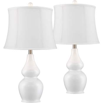 360 Lighting Jane Modern Table Lamps 25" High Set of 2 White Ceramic Softback Fabric Drum Shade for Bedroom Living Room Bedside Nightstand Office Home