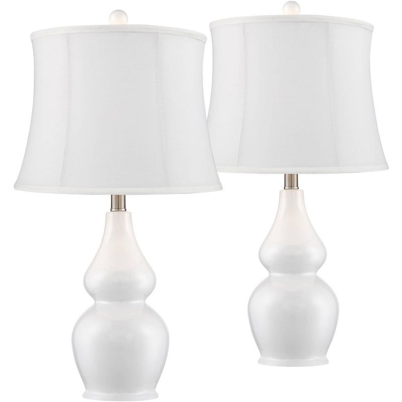 360 Lighting Jane Modern Table Lamps 25" High Set of 2 White Ceramic Softback Fabric Drum Shade for Bedroom Living Room Bedside Nightstand Office Home, 1 of 8