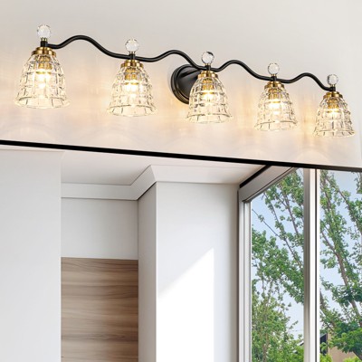 LLHZSY 2/3/4/5-Lights Modern Dimmable Black Gold Bathroom Vanity Lights