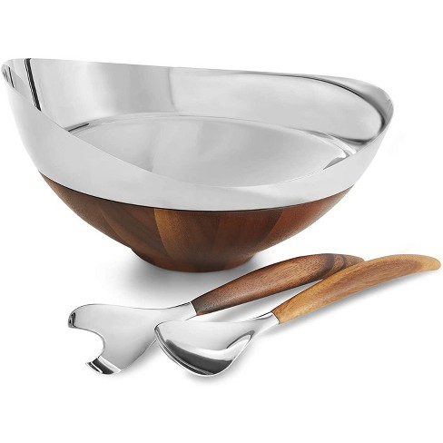 Wooden salad bowl set with serving forks mixing - large bowl with magnetic  serving utensils attached to large acacia wood bowl for 6-8 helpings 