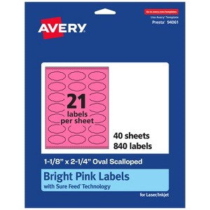 Avery Bright Pink Paper Labels, 1-1/8" x 2-1/4" Oval Scalloped - 1 of 4