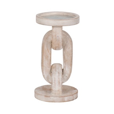 Mango Wood Candle Holder with Sculptural Chain Link Design, Modern Decorative Single Taper or Pillar Candle Stand