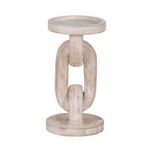 Mango Wood Candle Holder with Sculptural Chain Link Design, Modern Decorative Single Taper or Pillar Candle Stand - 1 of 4