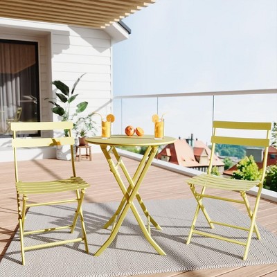 3-Piece Folding Bistro Set, Foldable Patio Furniture Set with Premium Frame, Outdoor Bistro Table and Chairs Set of 2 for Patio, Garden and Balcony