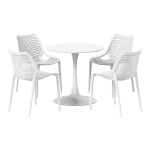 WestinTrends Playa 5-Piece Outdoor Indoor Round Metal Dining Table Set And Stackable Resin Patio Dining Side Chairs - 1 of 4