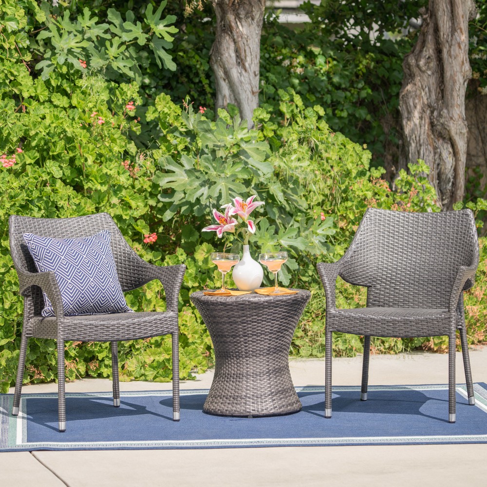 Photos - Garden Furniture Mirage 3pc Wicker Chat Set - Gray - Christopher Knight Home