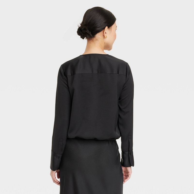 Women's Long Sleeve V-Neck Wrap Blouse - A New Day™, 3 of 9