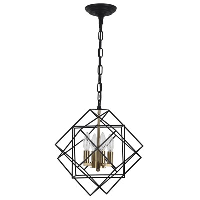 PAKOKULA Industrial 4-Light Black and Gold Modern Irregular Geometric Metal Cage Chandelier