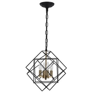 PAKOKULA Industrial 4-Light Black and Gold Modern Irregular Geometric Metal Cage Chandelier - 1 of 4