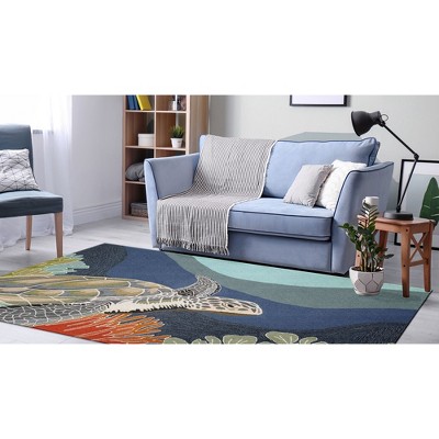 Hand-Tufted Blue and Green Synthetic Ocean Scene Rug, 6' x 9'