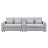 114.2" Modern Linen Upholstered Sofa with Console, 2 Cup Holders, 2 USB Ports, Wireless Charging and 4 Pillows - ModernLuxe - 2 of 4