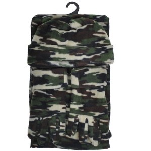 Women's Green Camouflage Fleece 3-Piece Gloves Scarf Hat Winter Set - 1 of 4