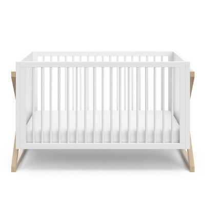 White and Driftwood 3-in-1 Convertible Baby Crib with Adjustable Mattress Support