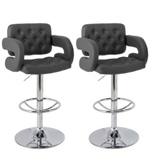 Set of 2 Adjustable Counter Height Barstools with Armrests Dark Gray - CorLiving: Bonded Leather, Swivel, Gas Lift - 1 of 4