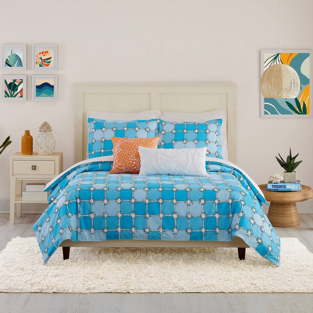 Photos - Bed Linen Trina Turk 3pc Full/Queen Aqua Square Duvet Set