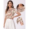 INSPIRE CHIC Women's Peter Pan Collar Smocked Puff Short Sleeve Ruffle Floral Blouse - 2 of 4