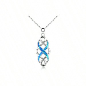 Irish Celtic Knot Created Opal Pendant Necklace 18 Black Necklaces for Women Men Well packed, elegant box. - 1 of 4