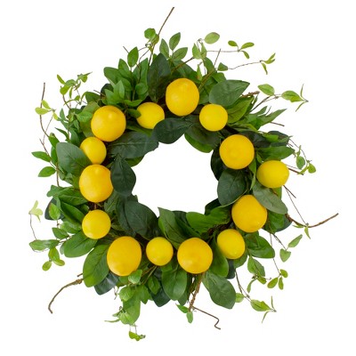 Northlight Lemons and Assorted Foliage Spring Wreath, Yellow and Green 20"