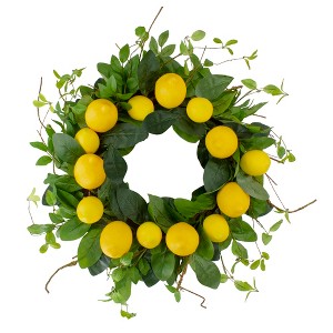 Northlight Lemons and Assorted Foliage Spring Wreath, Yellow and Green 20" - 1 of 4