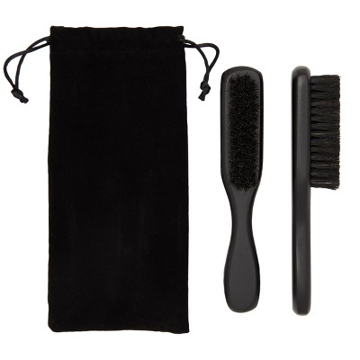 Juvale 2 Pack Boar Bristle Beard Brush for Men, Black Facial Hair Brushes with Bag