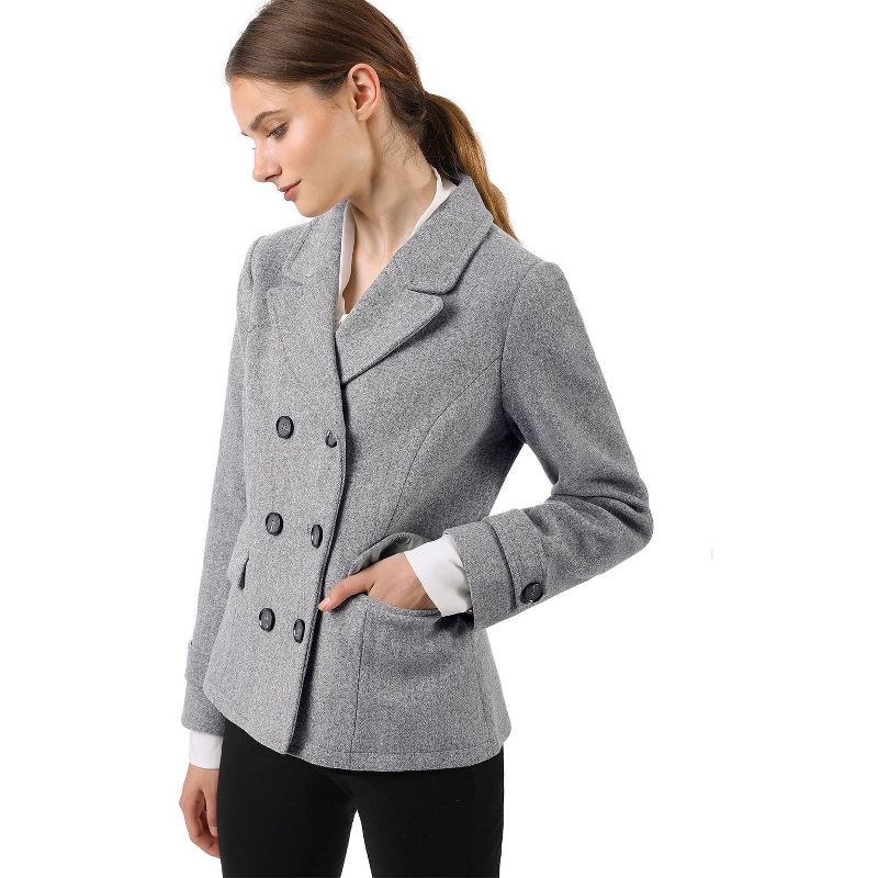 Allegra K Women's Notched Lapel Double-Breasted Pea Coat, 5 of 8