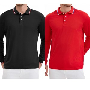 INSPIRE CHIC Men's Classic Regular Fit Solid Long Sleeves Business Golf Polo Shirts 2 Packs - 1 of 4