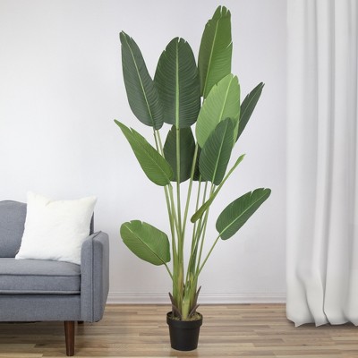 Tropical Elegance 70" Artificial Green Travellers Palm in Black Pot