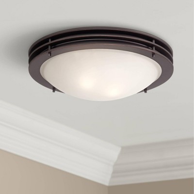 Bronze Flush Mount Ceiling Light with White Glass Bowl Shade