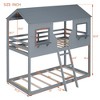 Twin Over Twin Wooden House Bunk Bed with Roof, Window, Guardrails and Ladder, Sturdy Kids' Bed Frame, White/Gray - ModernLuxe - 3 of 4